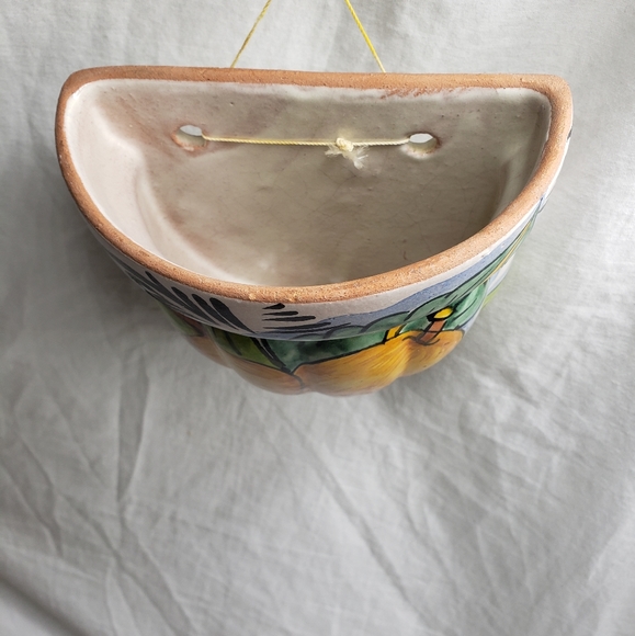 Mexican Glazed Clay Wall Pocket Oranges Plant Drainage Holes - Picture 2 of 7